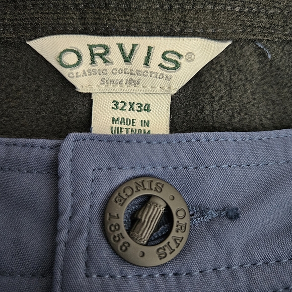Orvis Slim Straight Pants Navy Blue Fleece Lined Water Repellant Mens 32 X 33 - Picture 4 of 6